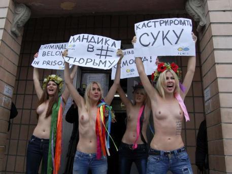 Femen activists protest against prostitution while european soccer championship in the ukraine; Babe Funny 